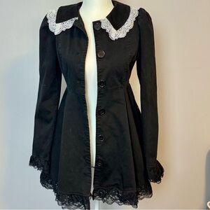 Widow Steampunk Gothic Elegant Black with Lace Trimmed Women's Coat